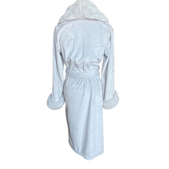 Pottery Barn Faux Fur Trim Robe With Pockets and Sash Belt Gray Size Large - Picture 5 of 13